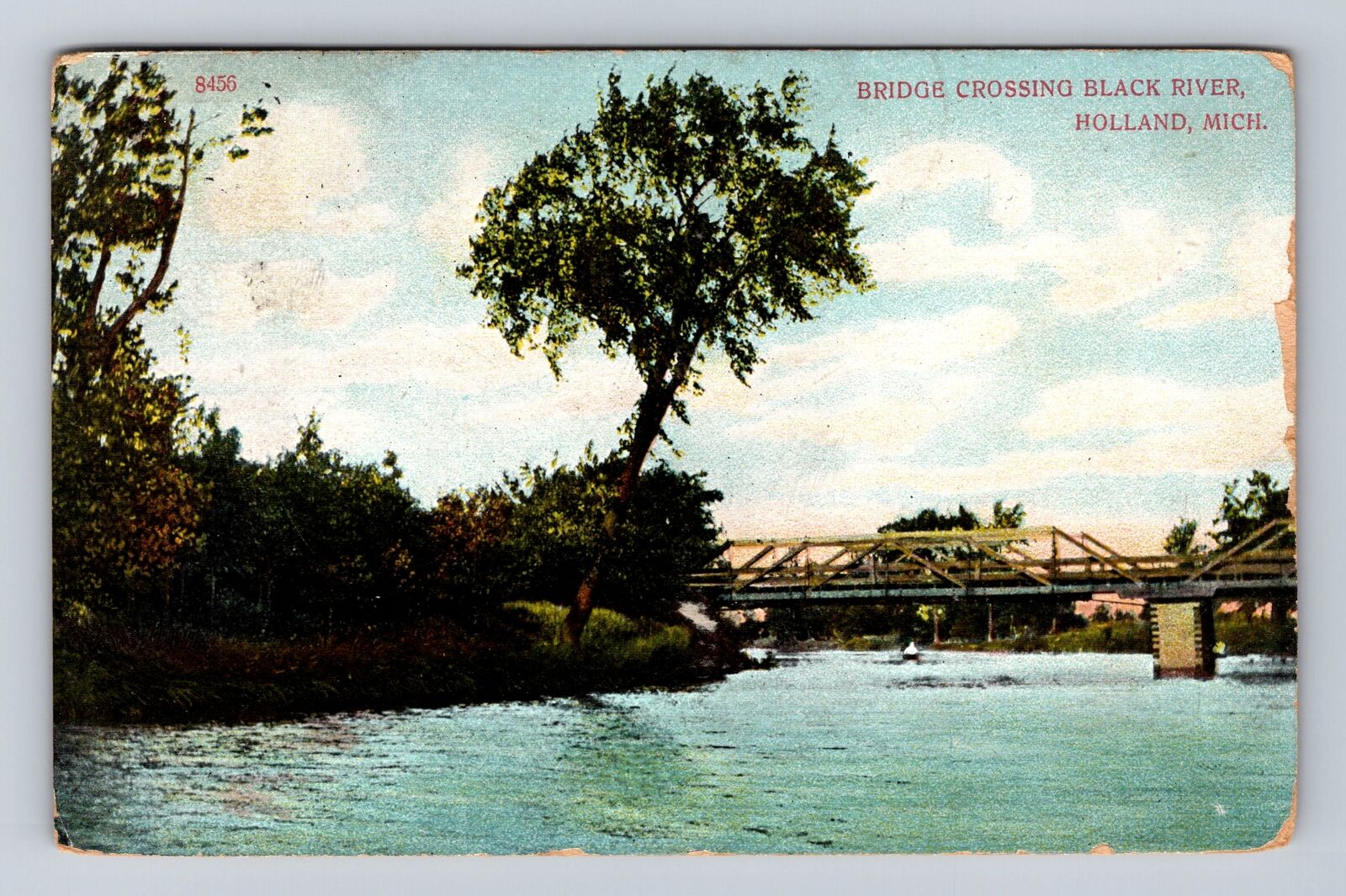Holland MI- Michigan, Bridge Crossing Black River, Vintage c1908 Postcard