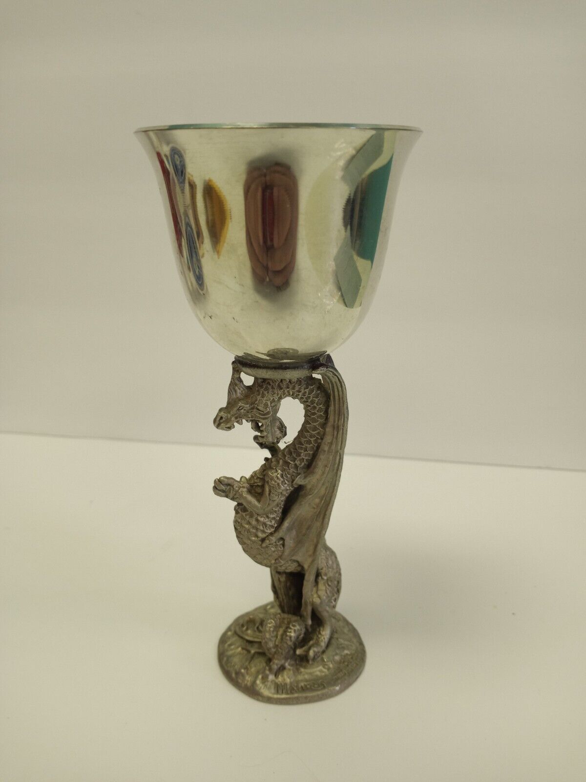 RARE Vintage Maurus Gallo Pewter Dragon Goblet Cup 1985 6.25 inches