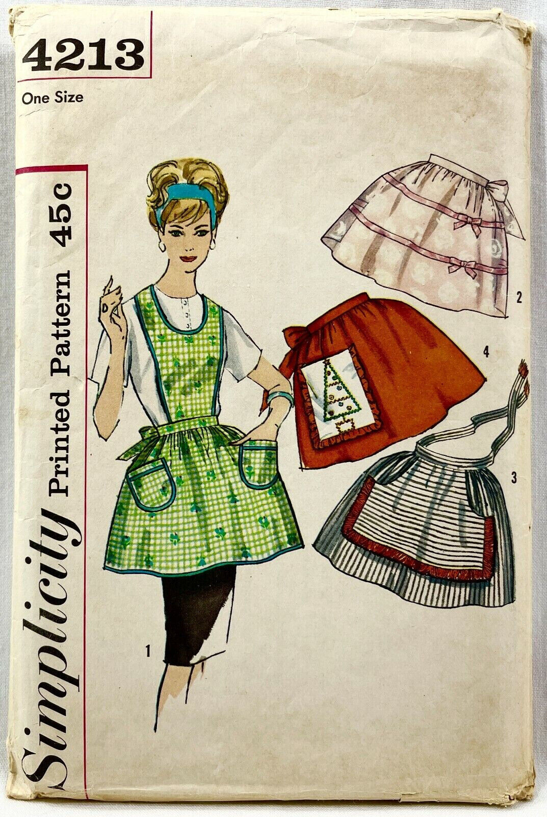 1960s Simplicity Sewing Pattern 4213 Womens Full & Half Aprons 4 Styles OS 11253
