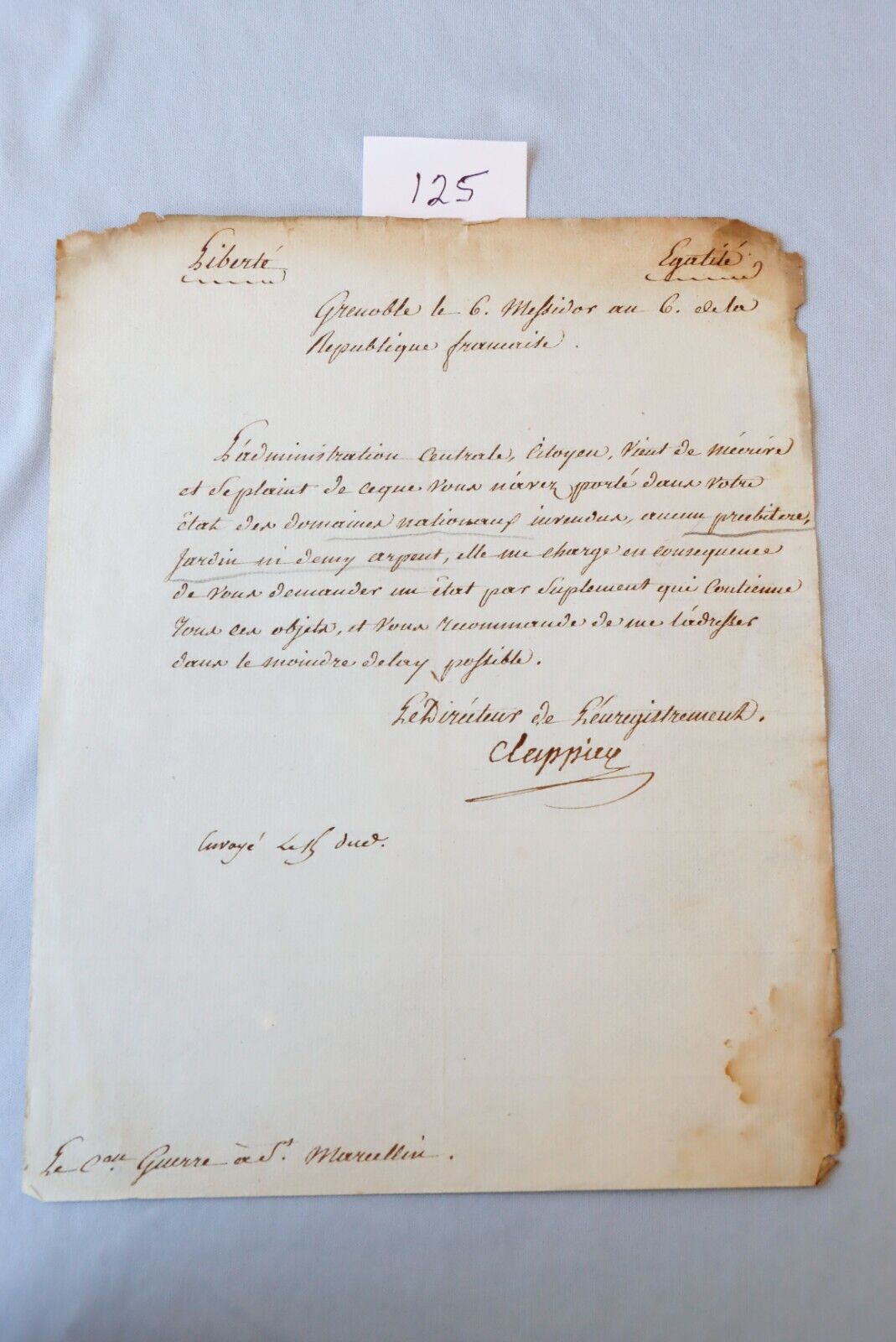 1796 Army Certificate France Revolution Robespierre Danton Marat 