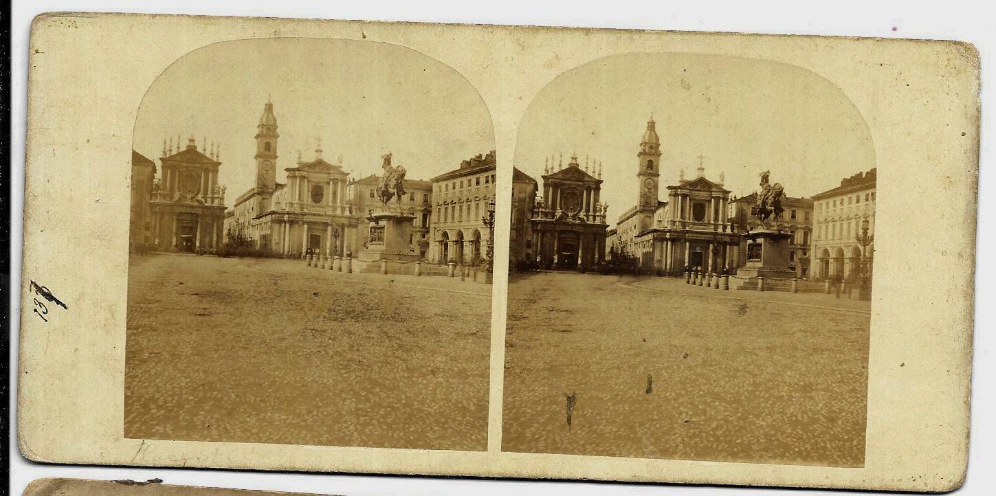 1880s Stereoview Photograph Turin Italy Place Saint-Charles Emmanuel Philibert
