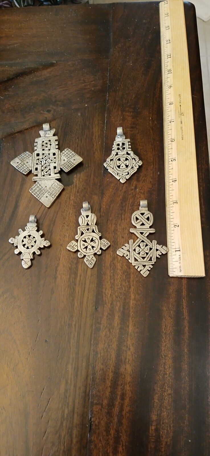 Lot of 5 Ethiopian Metal Coptic Christian Cross Pendants