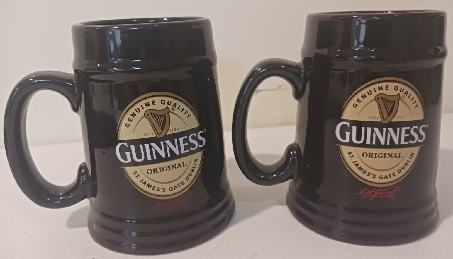 Lot Of Two Guiness Black Ceramic Beer Steins Mugs DesignPac