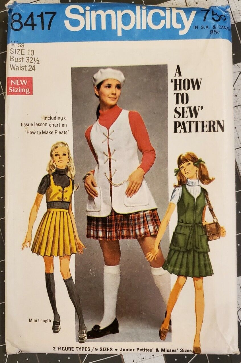 Simplicity Sewing Pattern 8417 Jr. Petite Skirt Bolero Vest Size10, Vintage 60s 