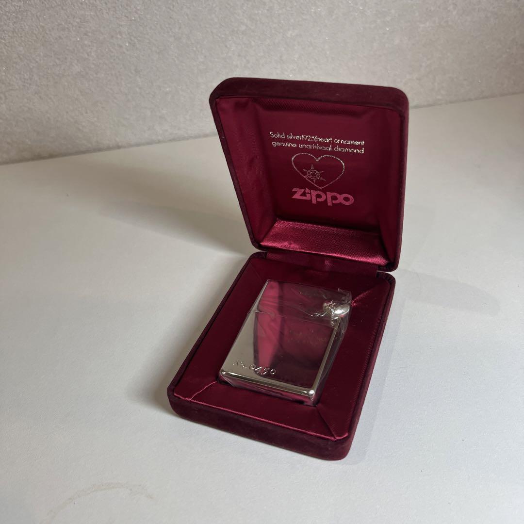 Zippo 2001 Oil Lighter Sterling Silver Heart Ornament with Velour Box Unfired
