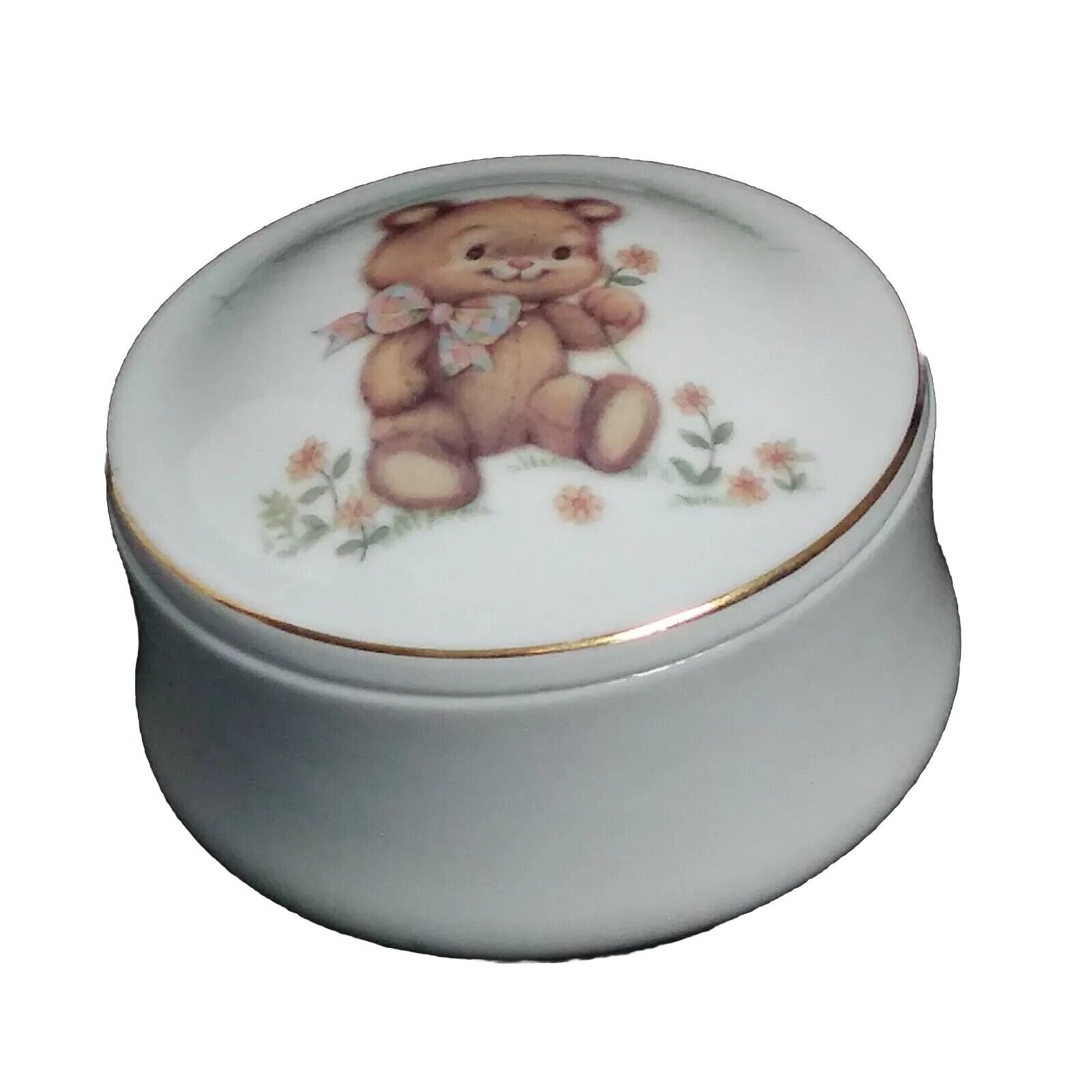 1980 Vtg LITTLE BLESSINGS TEDDY BEAR Porcelain Trinket Box Designers Collection
