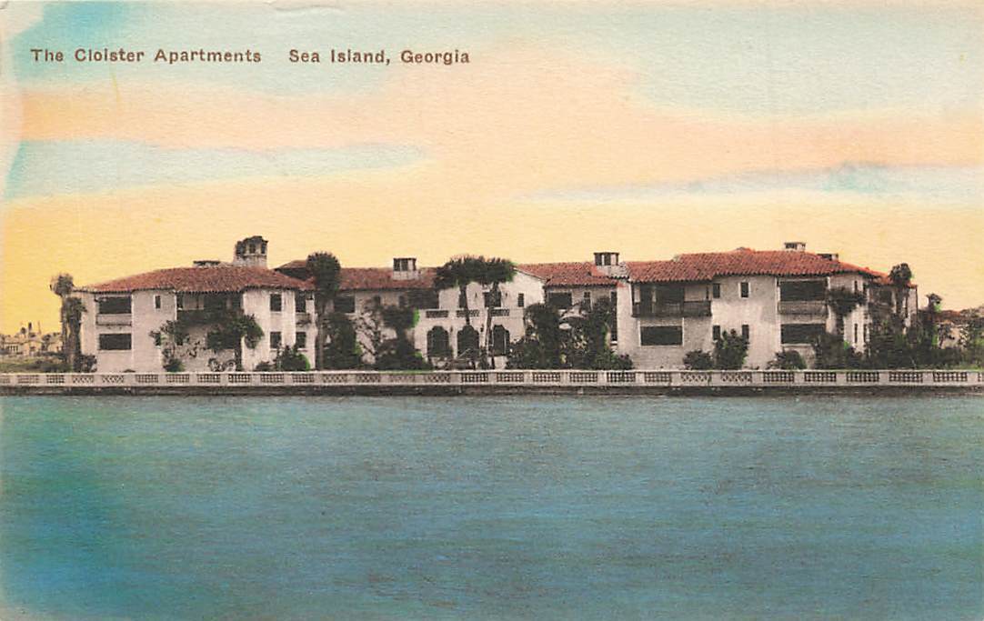c1920s-30s The Cloister Apartments Waterfront Hand Colored Sea Island GA P425