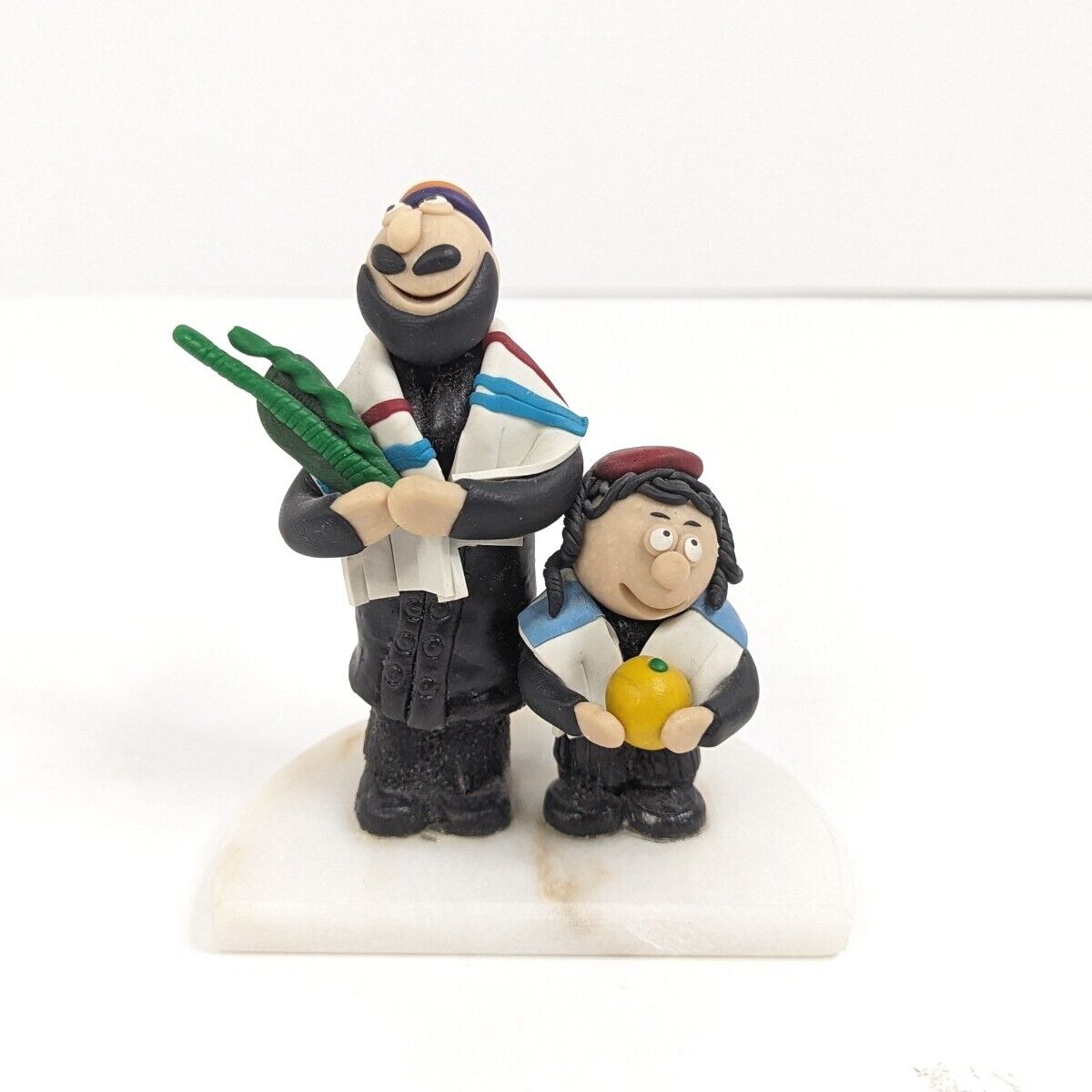 Jewish Bar Mitzvah Clay Figures On Marble Base Father & Son 4\