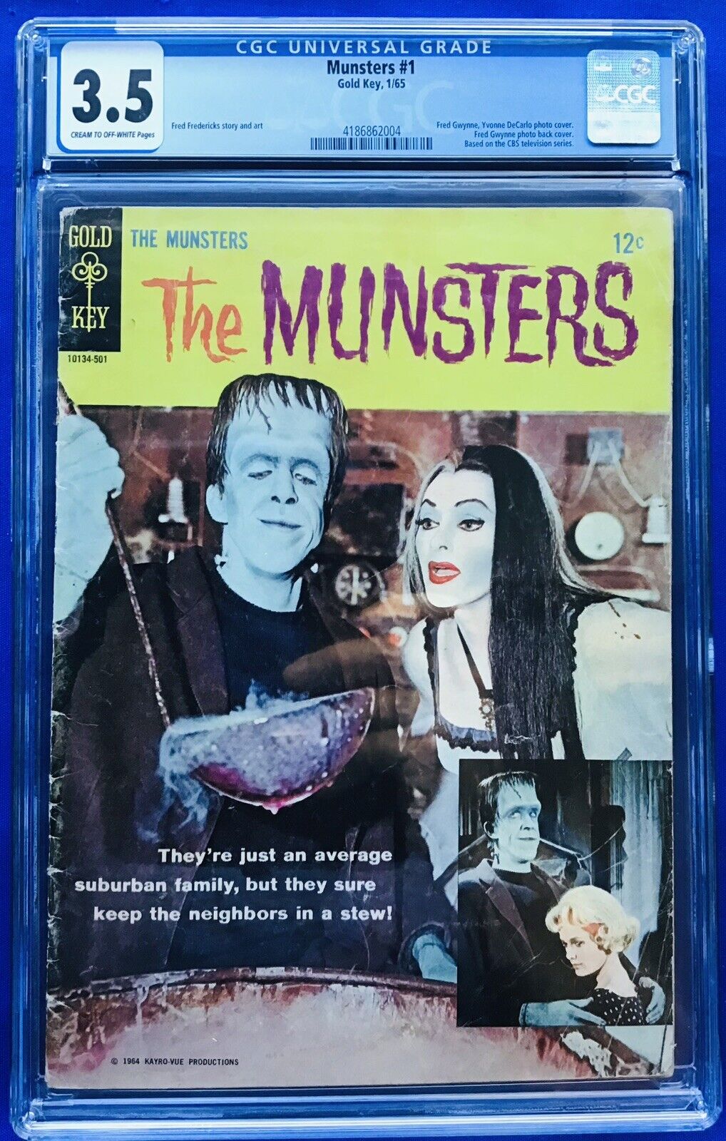 MUNSTERS #1 (1965) GOLD KEY; FRED GWYNNE PHOTO COVER; TV SERIES; *CGC 3.5*