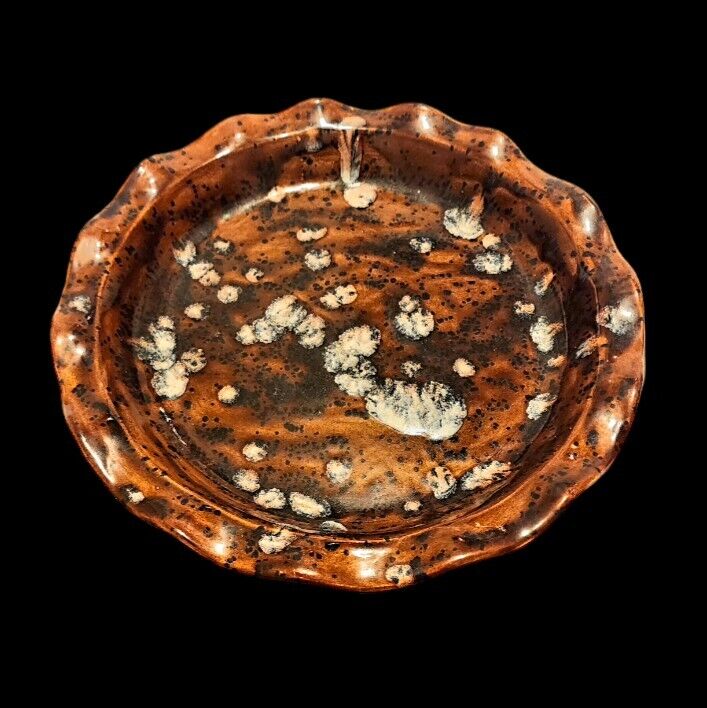 Vtg Mudworks Pottery Drip Glazed Ceramic Scalloped Edges Pie Recipe Brown Plate