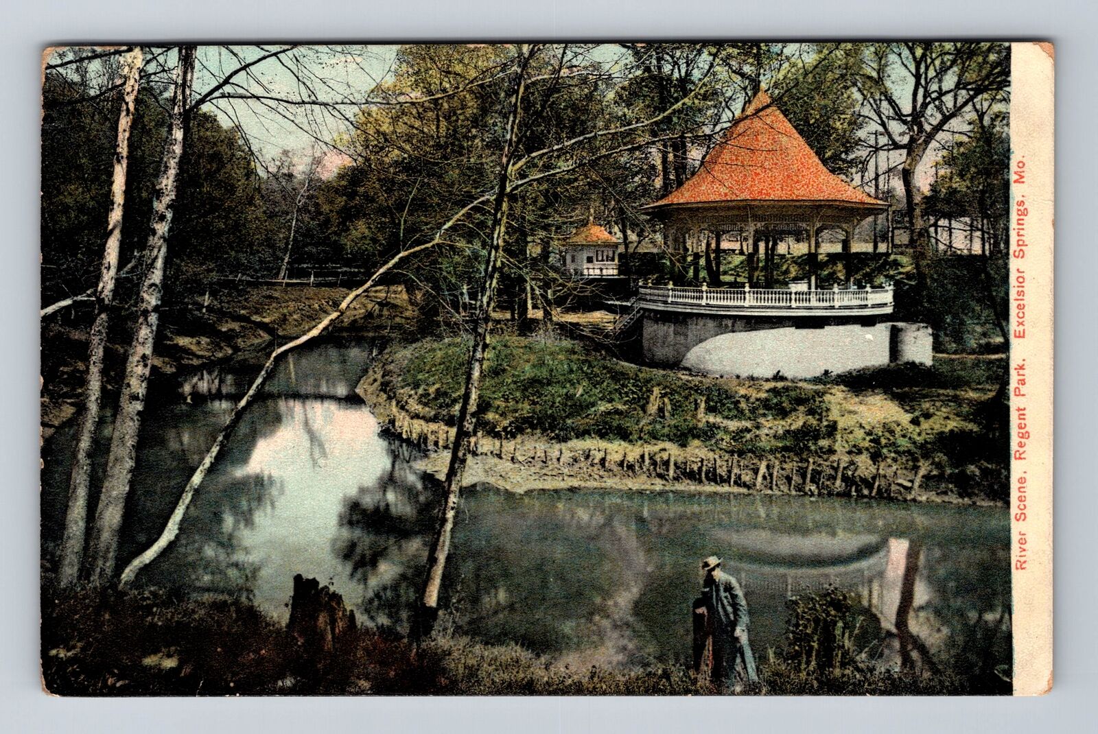 Excelsior Springs MO-Missouri, River Scene, Regent Park, Vintage c1908 Postcard