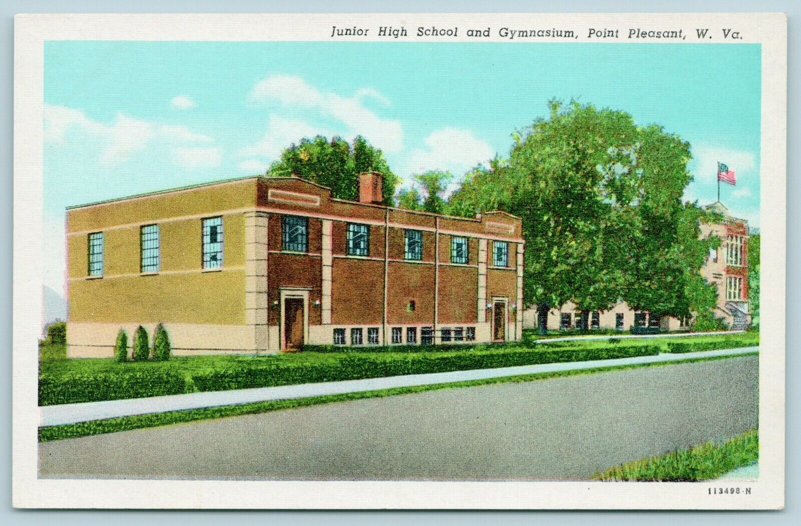 Point Pleasant West Virginia~Junior High School Building~Gymnasium~1940s Linen 