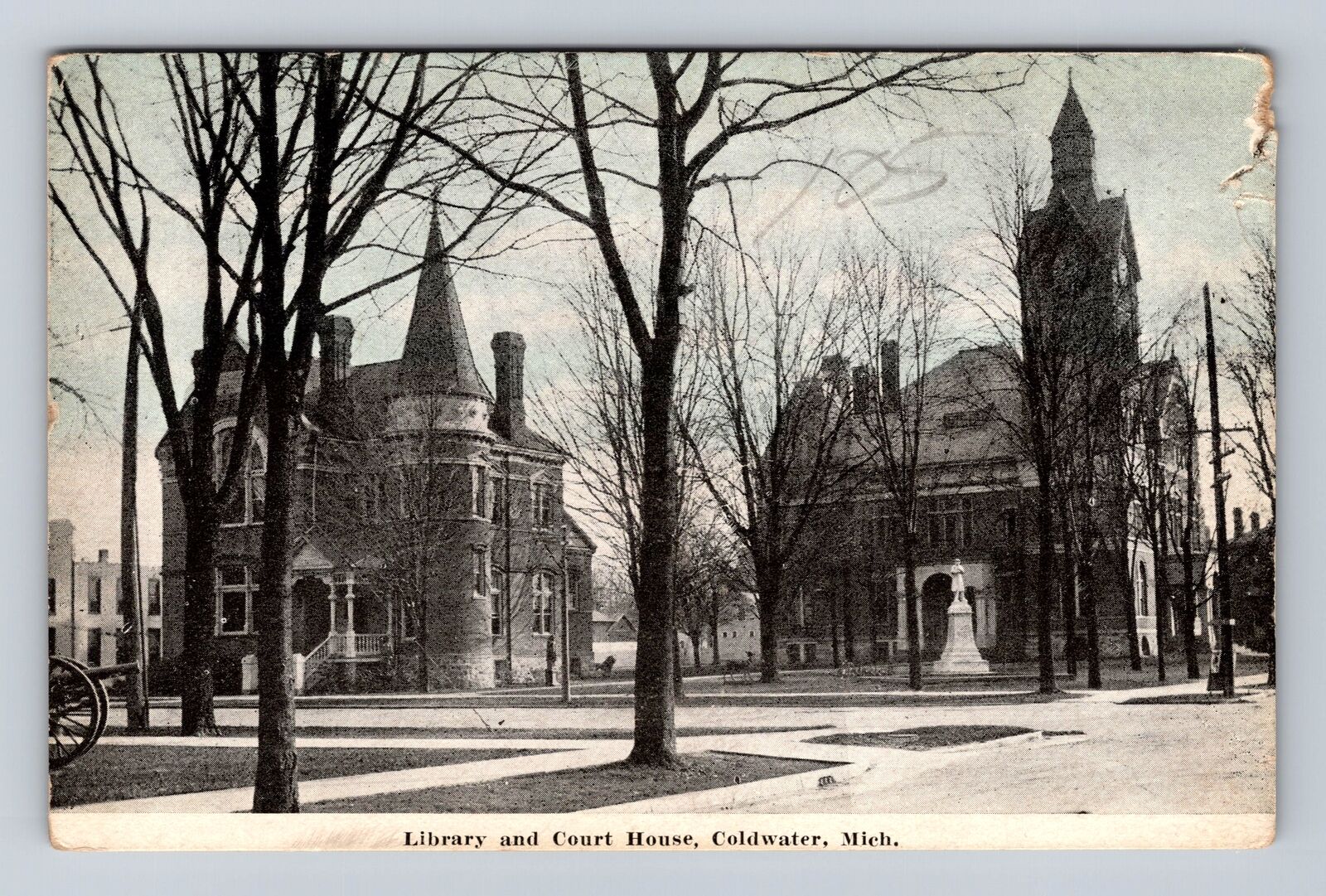 Coldwater MI-Michigan, Library & Court House, Antique Vintage Souvenir Postcard