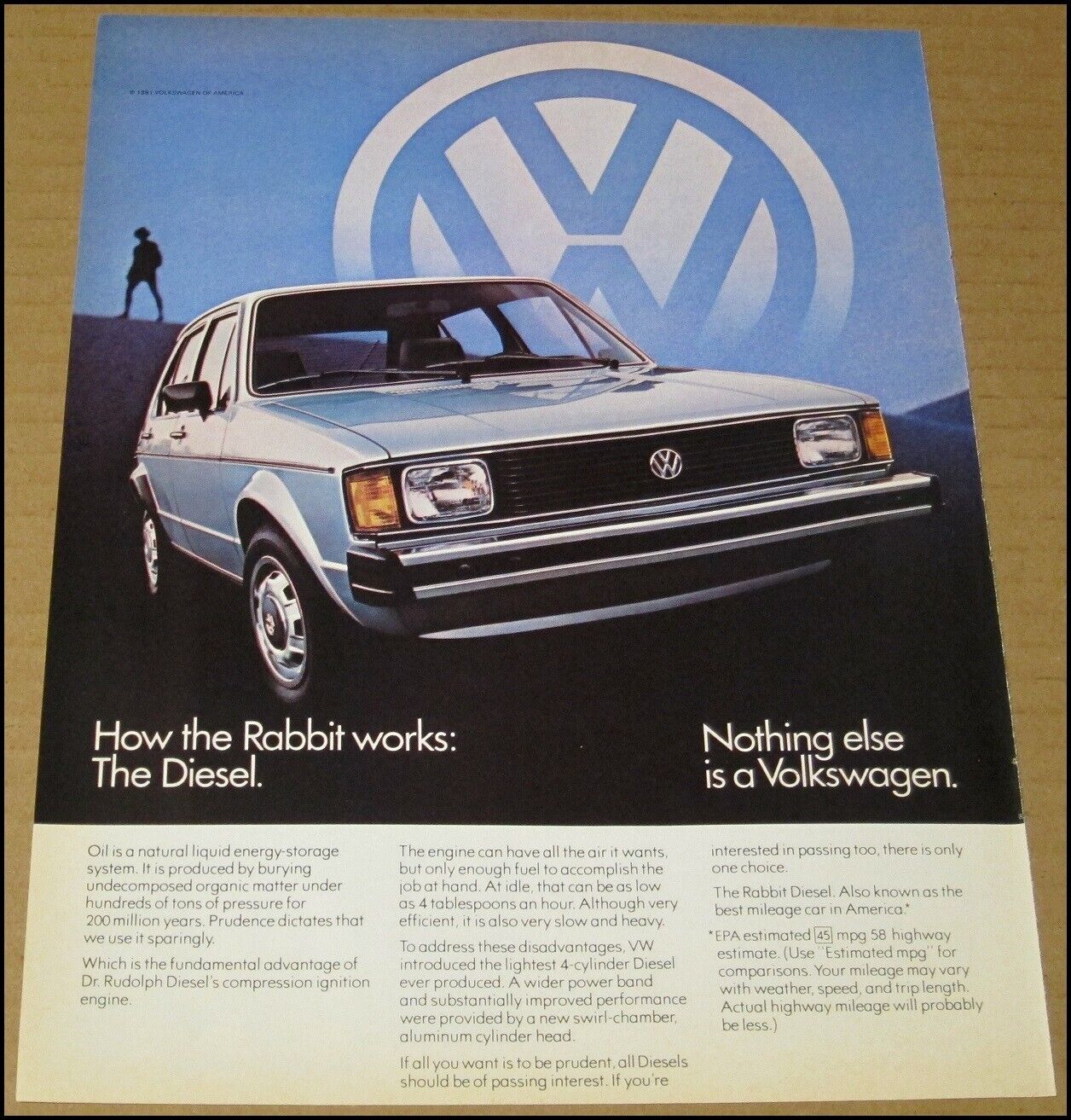 1982 Volkswagen Rabbit Print Ad Car Automobile Advertisement Vintage VW Auto