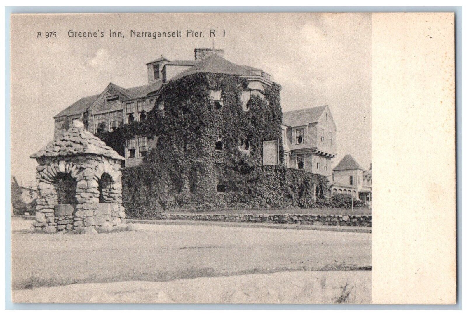 Narragansett Pier Rhode Island RI Postcard Greene\'s Inn Building Rotograph