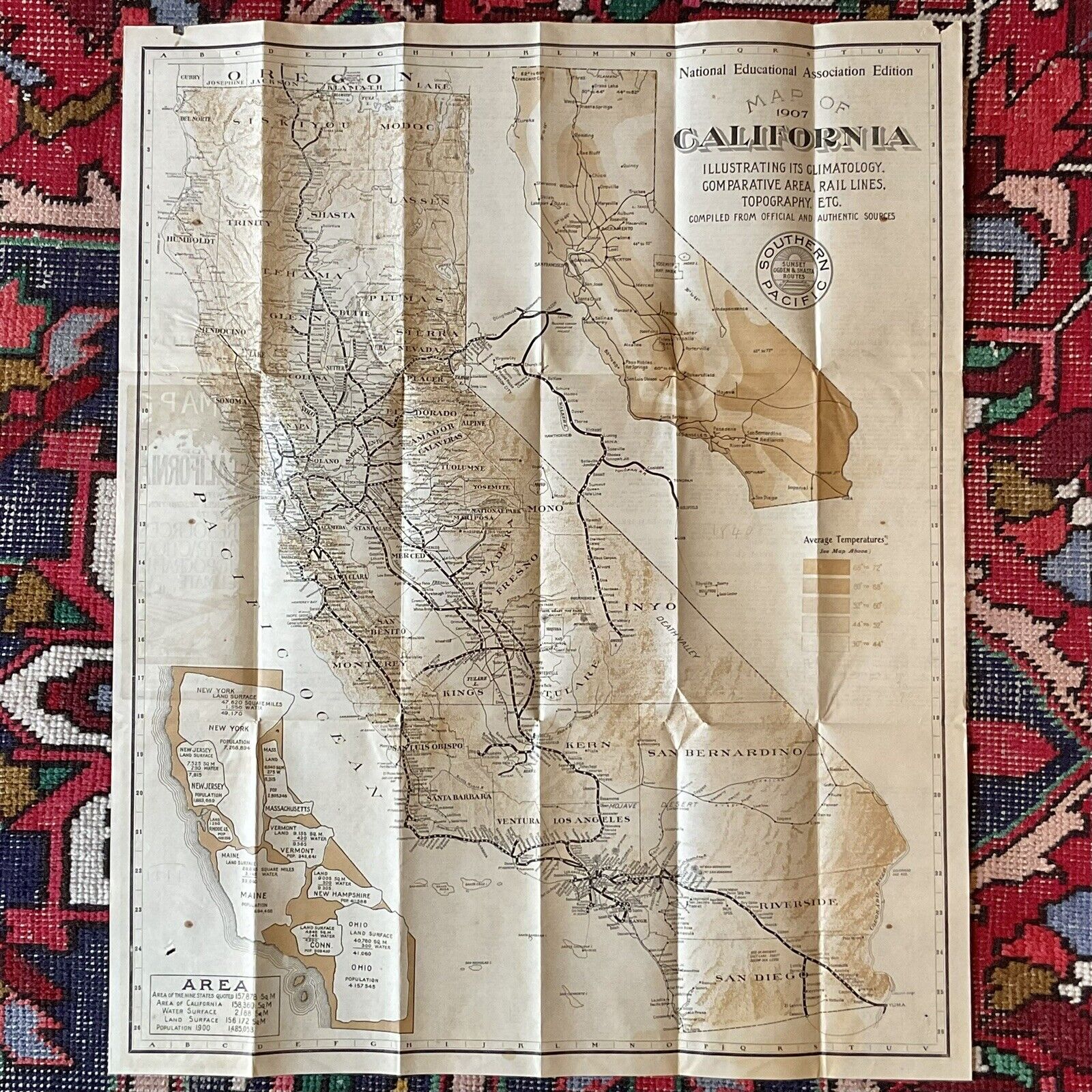 1907 MAP OF CALIFORNIA FOLDOUT VTG BROCHURE 27”X 22” SOUTHERN PACIFIC RAILROAD