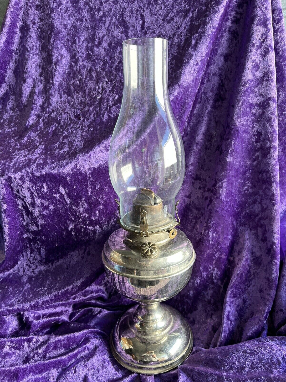Antique Nickel Oil Lamp Pre 1900