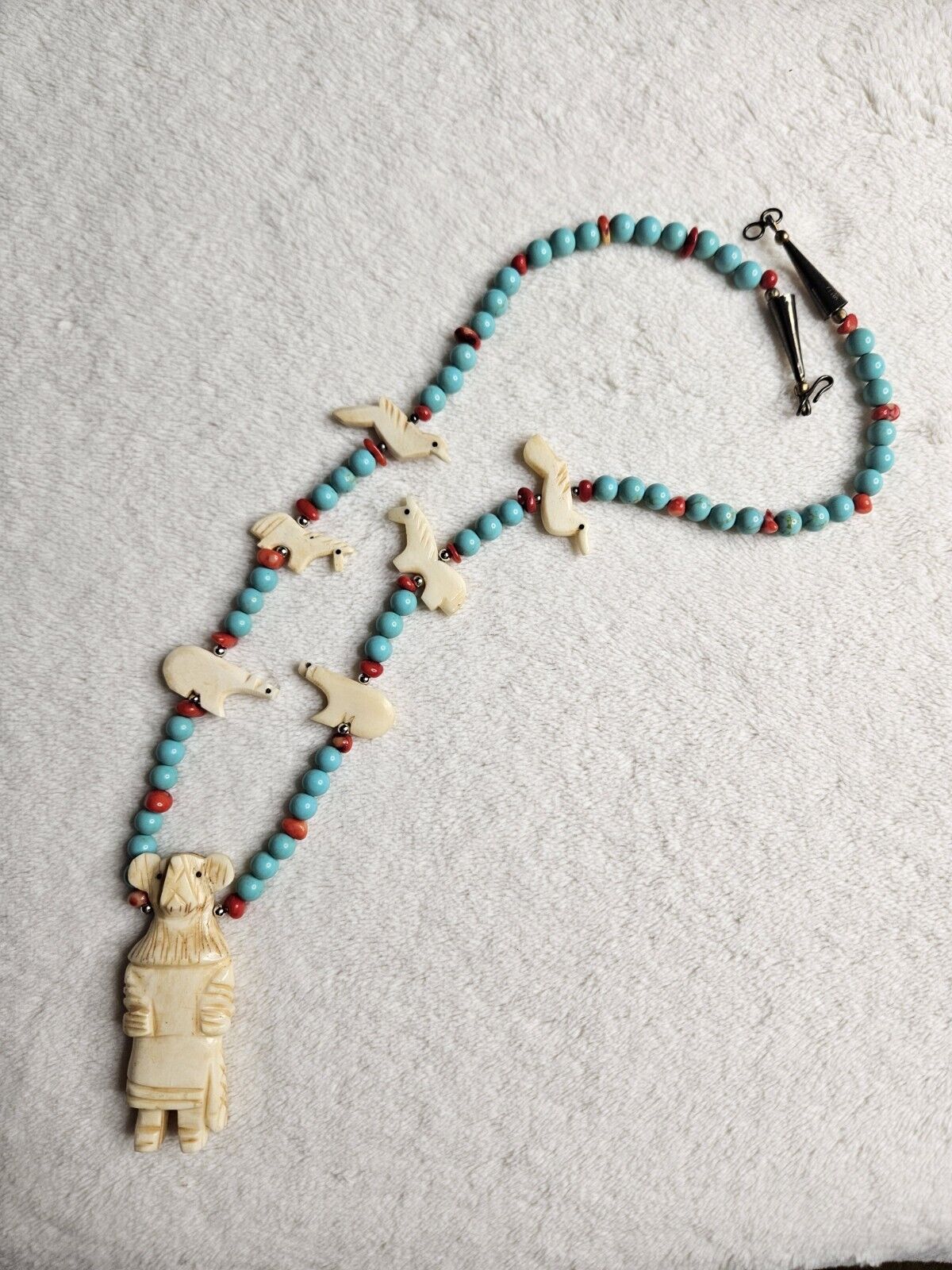 Hand Carved Animal Fetish With Turquoise And Coral Beads