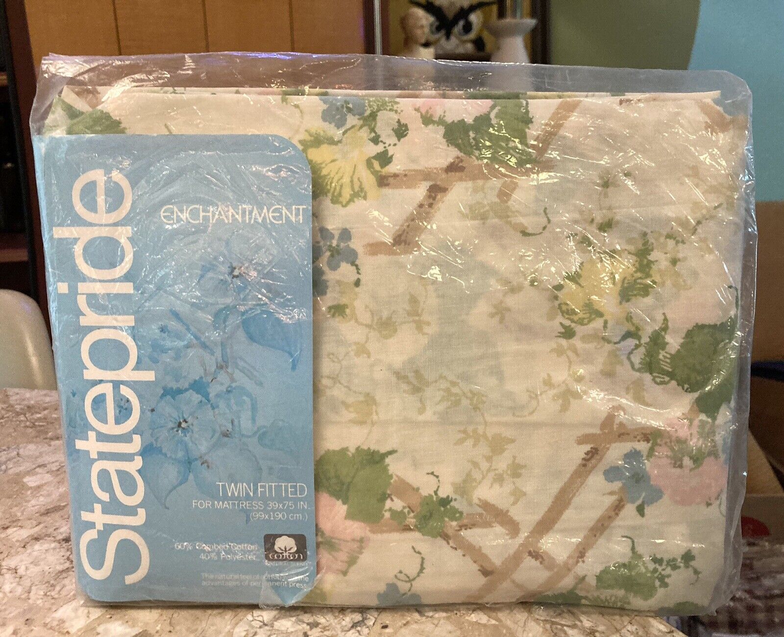 Vintage NOS Statepride Enchantment Floral Twin Fitted Sheet