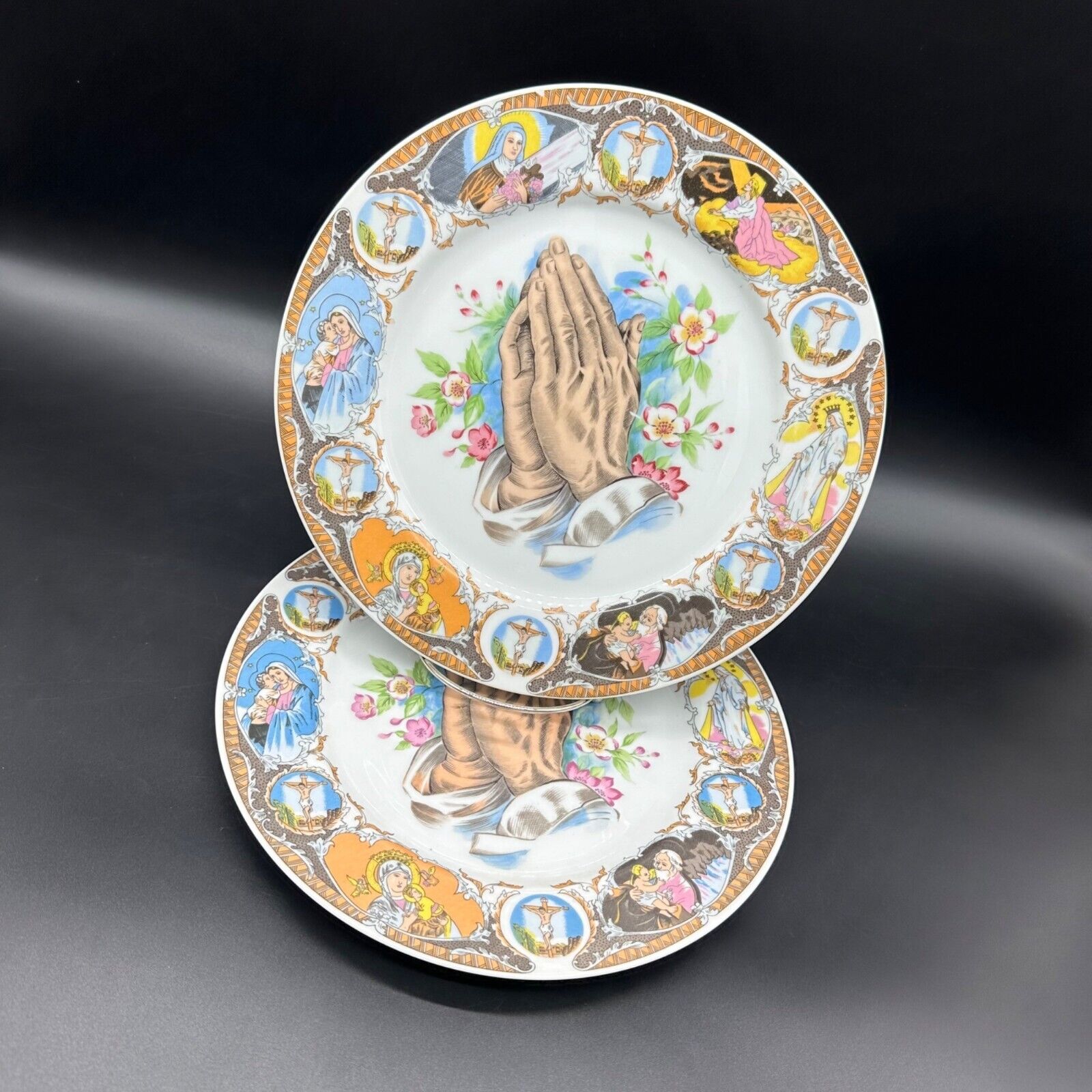 Vintage Praying Hands Plates Japan Religious Easter Dinner Resurrection Jesus
