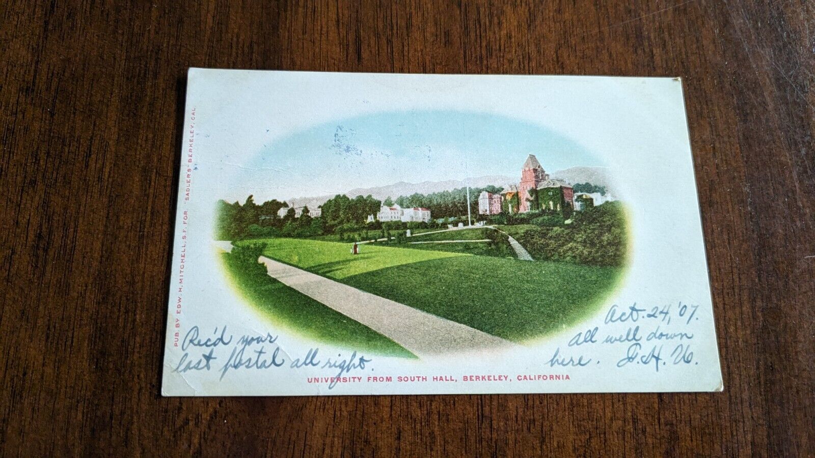Vintage Postcard 1900's University From South Hall Berkeley California 1907 K2