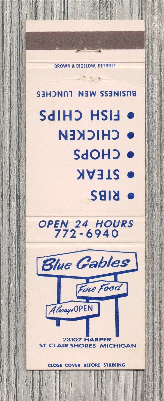 Matchbook Cover-Blue Gables Restaurant St Clair Shores Michigan-3047