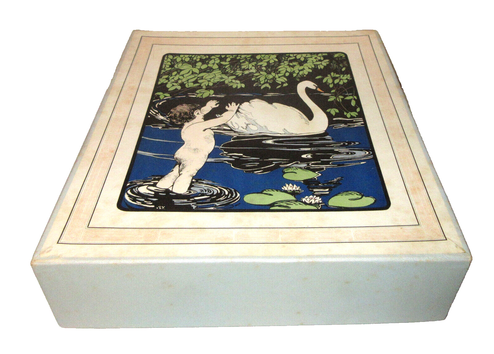 Vtg Antique Gift Box Packaging Child Swan Velvet Interior Held Vanity Set? EMPTY