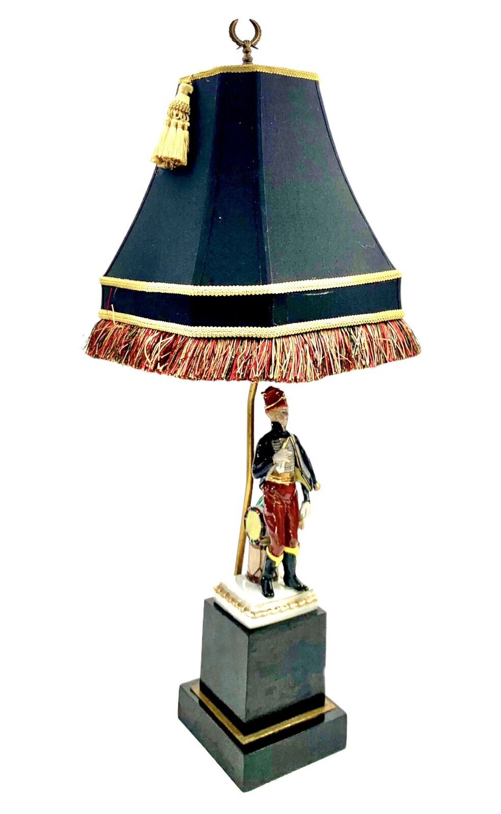 Vintage Lamp With Royal Soldier Porcelain Figurine on Wooden Base Classic Decor