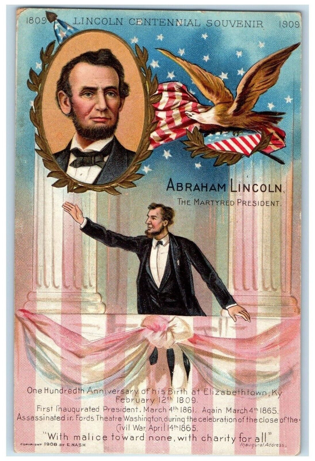 1909 Abraham Lincoln The Martyred President Embossed Cincinnati OH Postcard