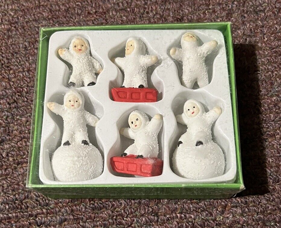 Vintage Set of 6 Shackman Playful Ceramic Snow Babies Christmas Figurines