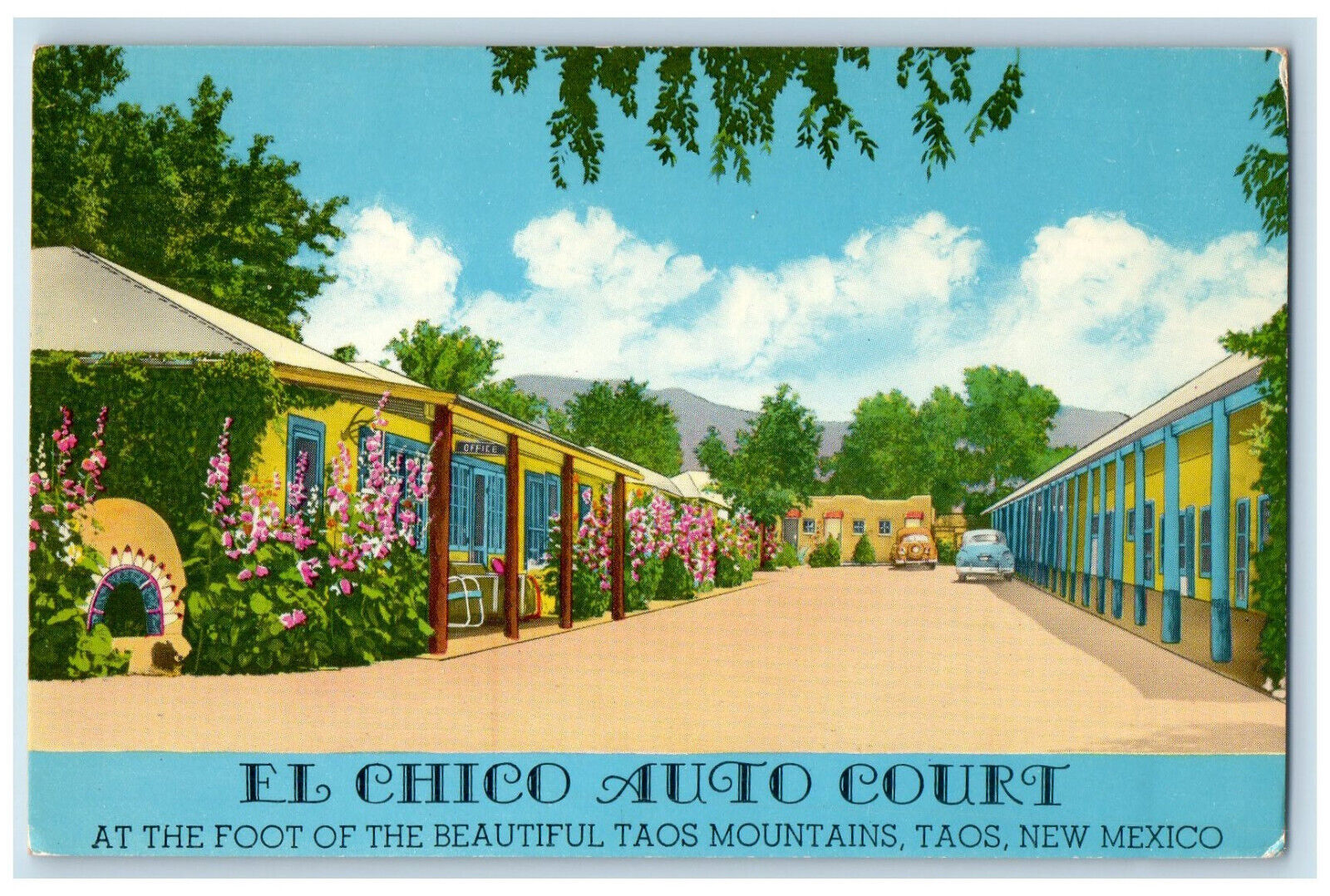 c1950\'s El Chico Auto Court At The Foot of Taos Mountains New Mexico NM Postcard