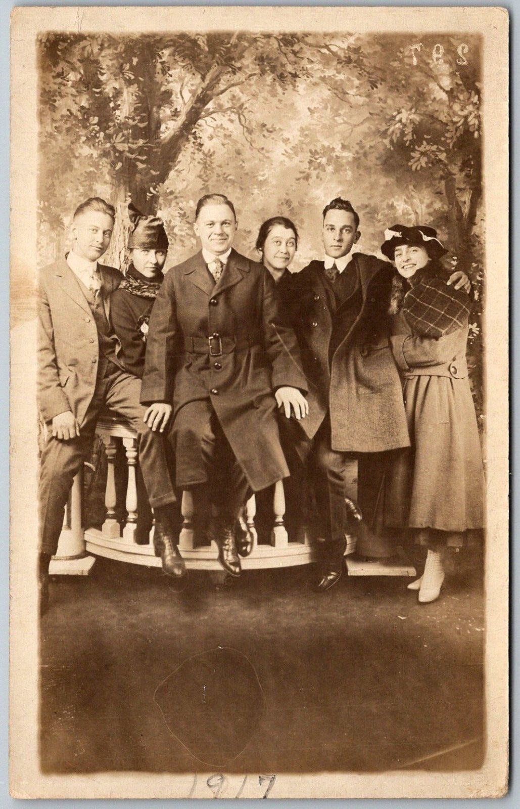 Cincinnati Ohio 1917 RPPC Real Photo Postcard Group Photo Men Girls Three Couple