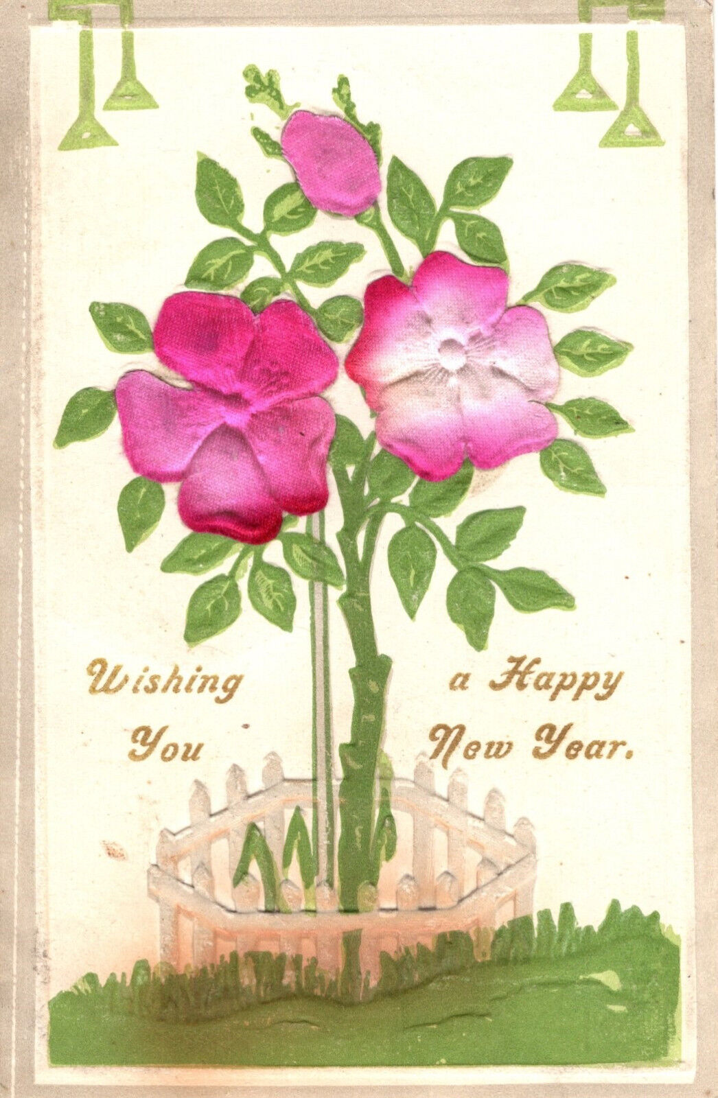 Vintage Wishing You A Happy  New Year Postcard Flowers