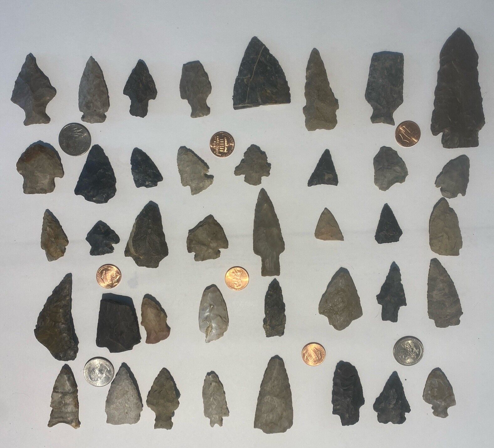 Lot of 40 Arrowheads, Artifacts From  Huge Collection Spear Bow Arrow Indian #1