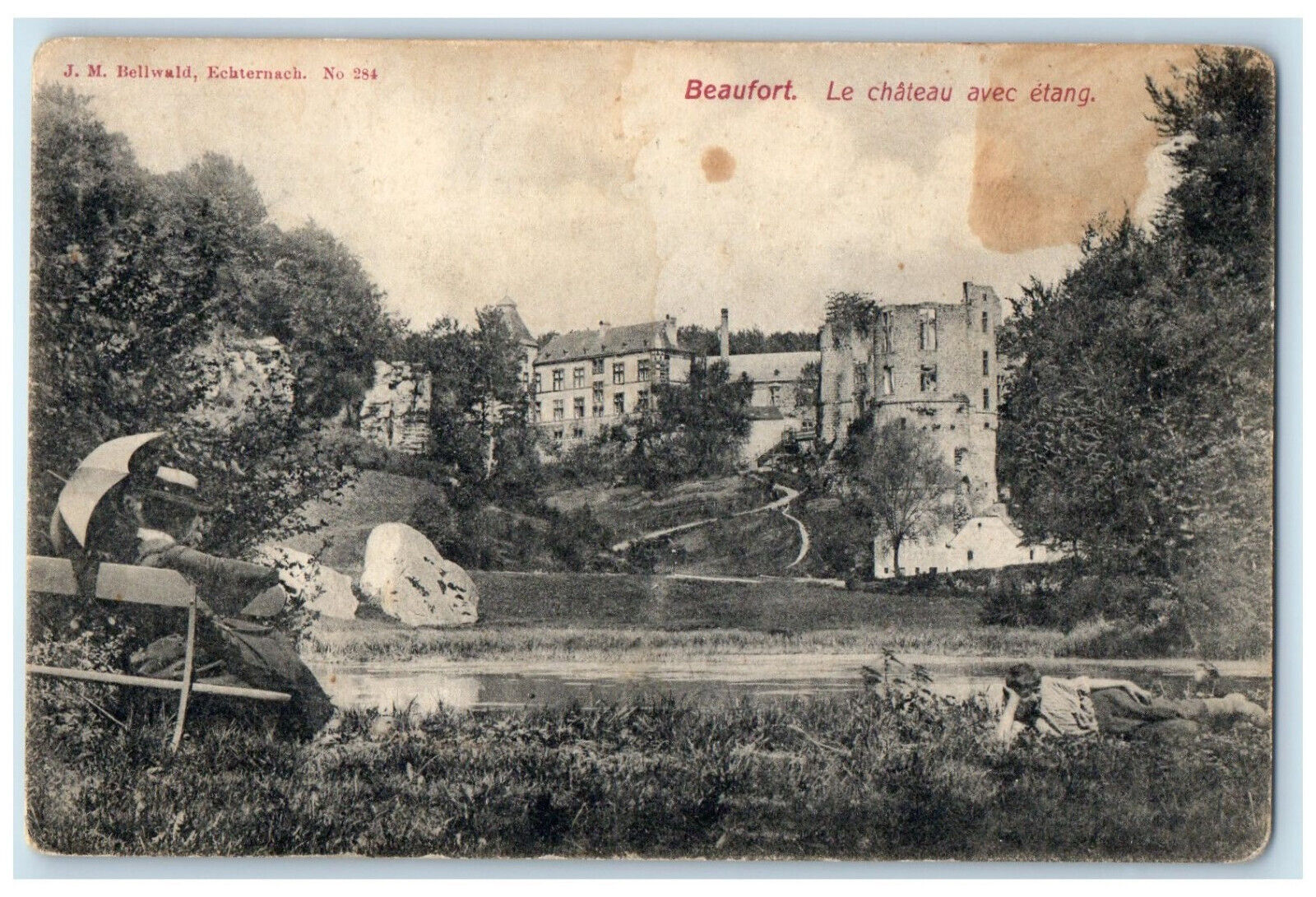 c1910 The Chateau With Pond Beaufort Ruined Castle in France Postcard