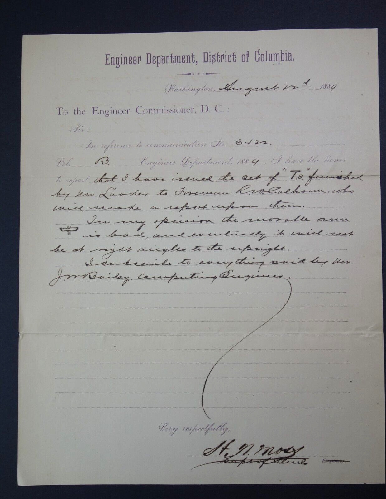 Engineer Department, District of Columbia 1889 letterhead document