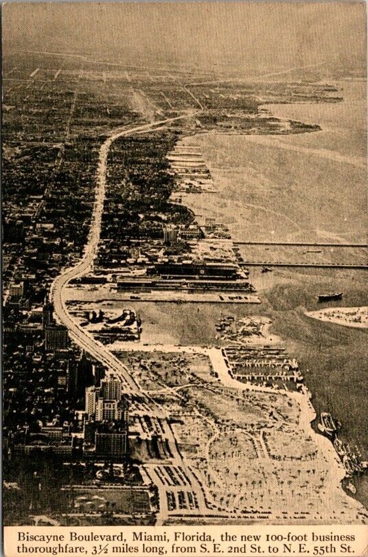 Postcard Aerial View of New Biscayne Blvd. Business Thoroughfare Miami  FL  6685