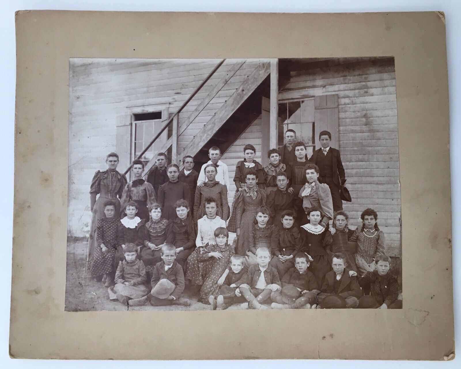 Late 19th Century One Room Schoolhouse Class Photograph Teacher & Students