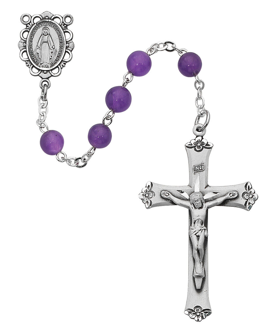 Catholic Genuine Amethyst Rosary 6mm Beads Pewter Plated Crucifix And Center