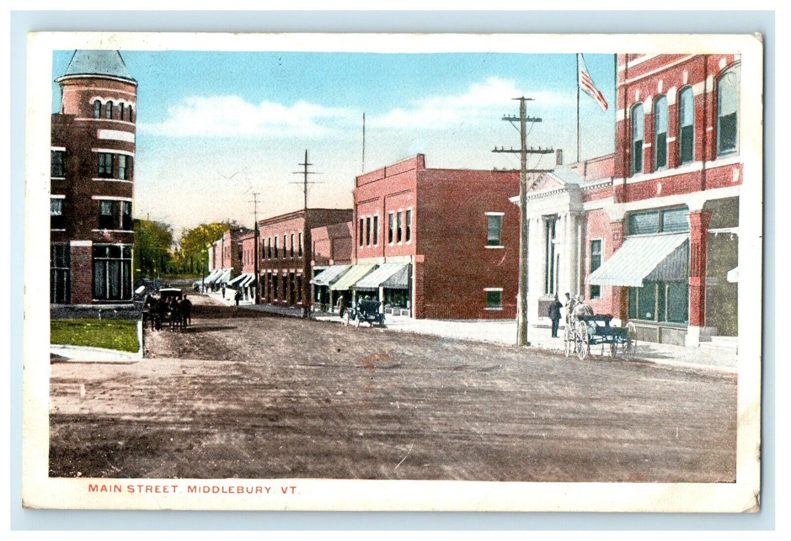 1919 View Of Main Street Storefront Middlebury Vermont VT Antique Postcard