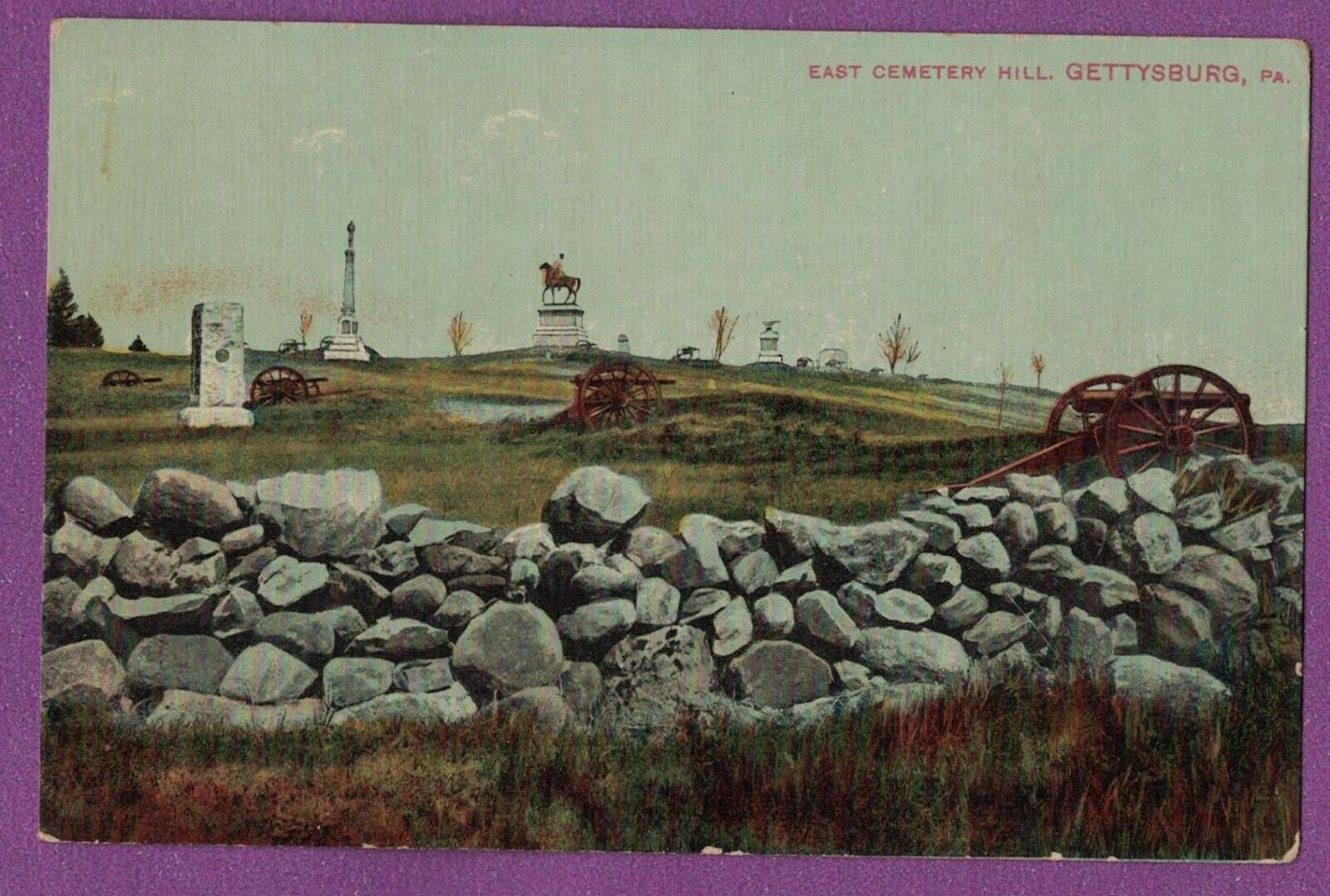 GETTYSBURG PA VINTAGE PC EAST CEMETERY HILL MONUMENTS CANNONS