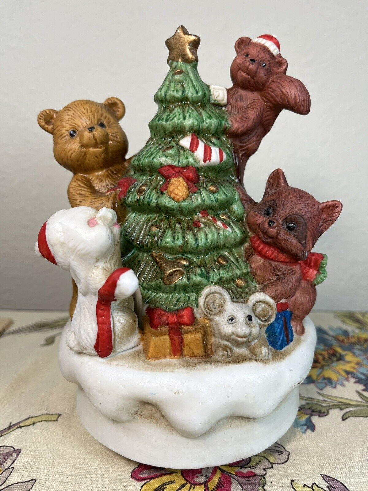 Vintage Christmas Woodland Critters, Musical Decor, Whimsical Decor Raccoon