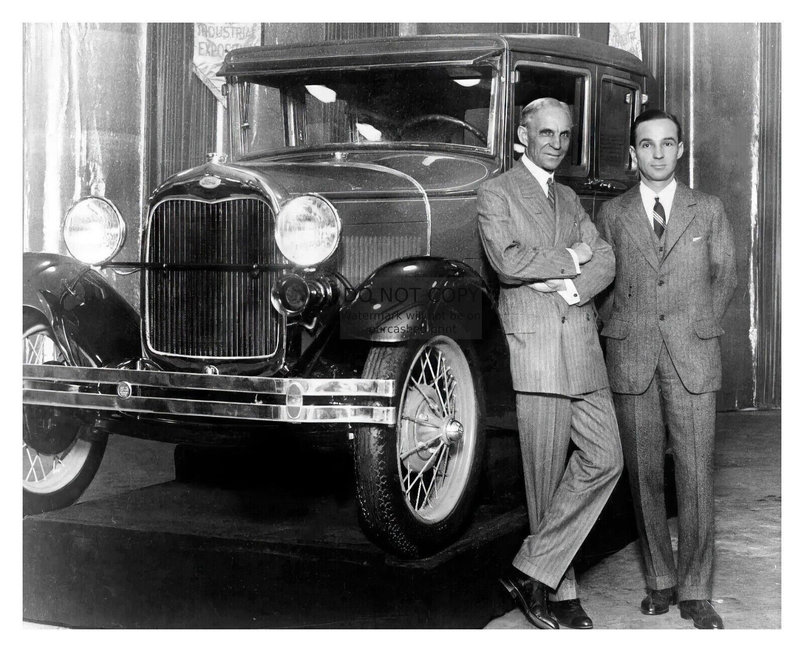 HENRY FORD AND HIS SON EDSEL STANDING BY FORD MODEL T 8X10 PHOTO