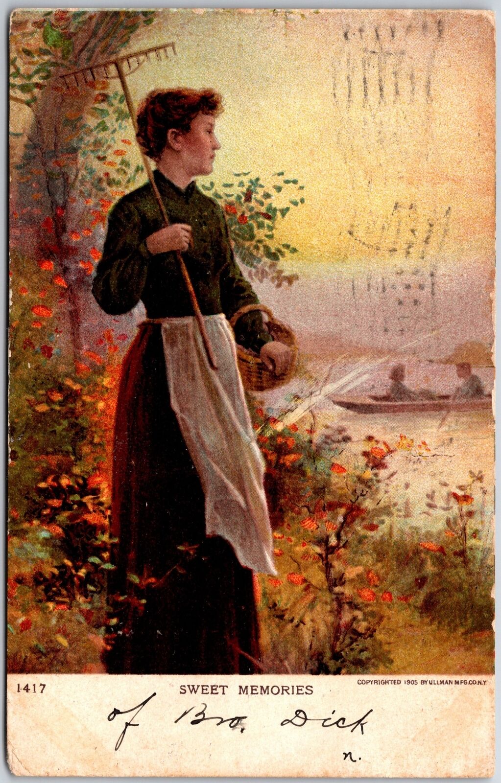 1905 Sweet Memories Boy Looking At The Seashore Sad Face Posted Postcard