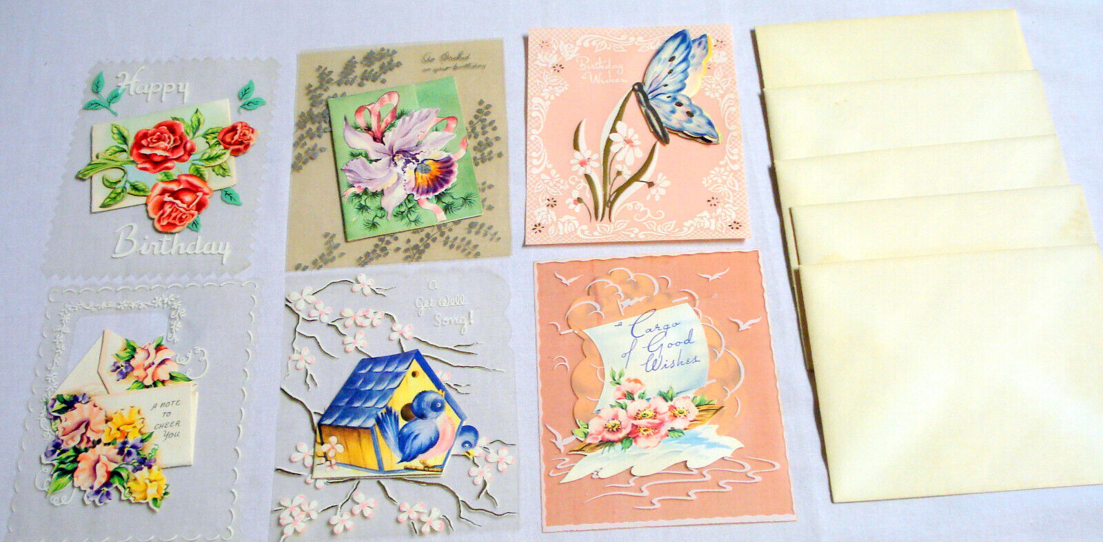 6 Unused Vintage 1950s Regal Plastic Greeting Cards 3 Birthday, 3 Get Well