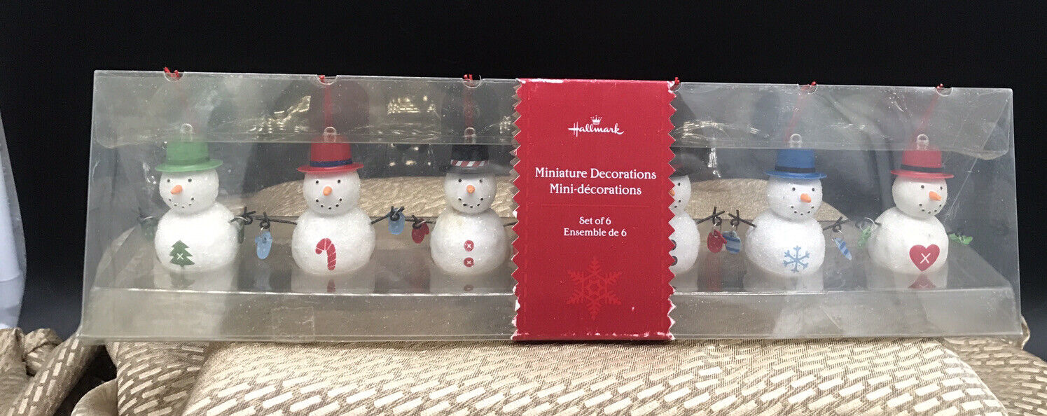 Hallmark Set of 6 Mini Happy Snowmen Decorations Glitter Ornaments Approx. 2\