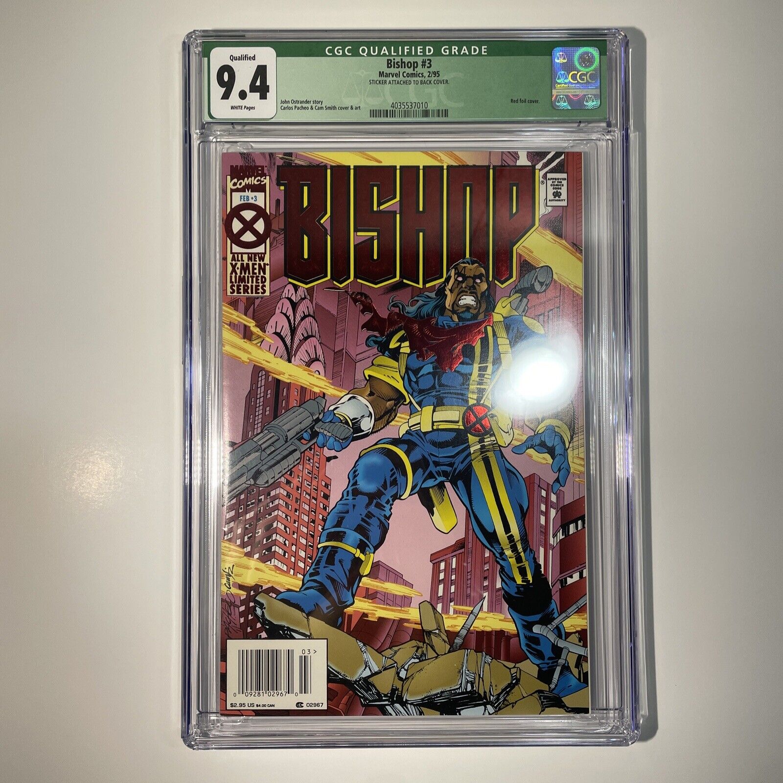 Bishop #3 CGC Graded 9.4 Marvel 1995 Red Foil Cover White Pages Comic Book.