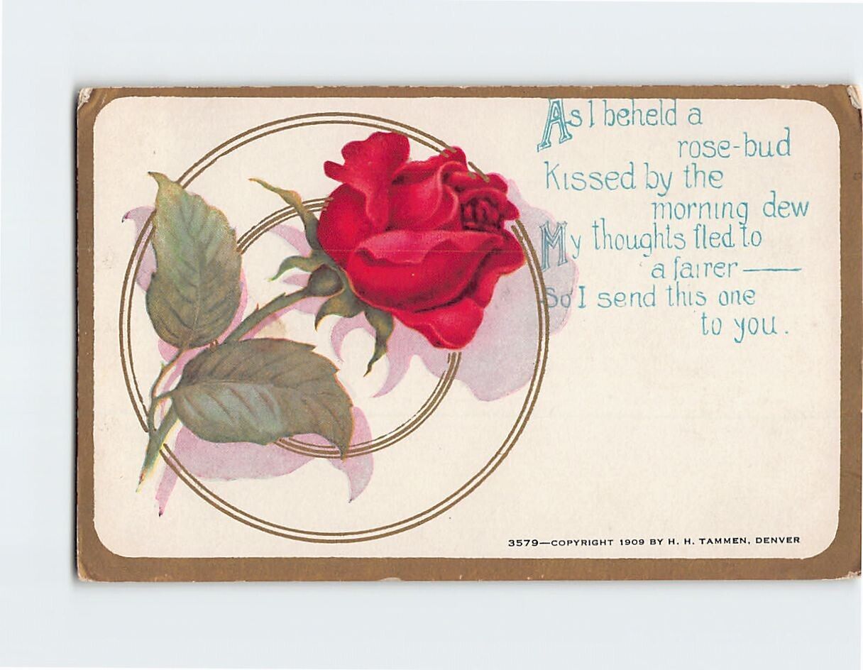Postcard Red Rose Flower Art/Text Print