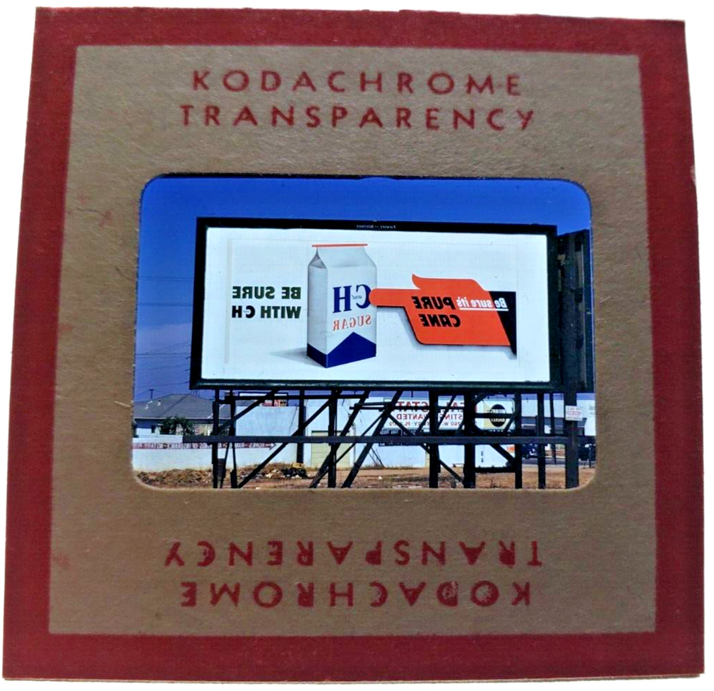 Kodachrome Red Border Slide | *1949* C&H SUGAR PURE CANE C H Billboard Sign Ad