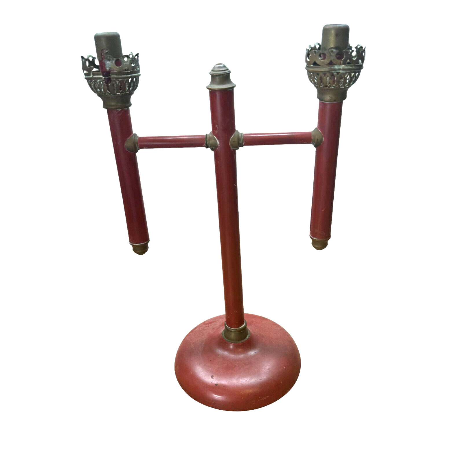 Antique Wrought Iron Candelabra Double Holder Red Platina 18
